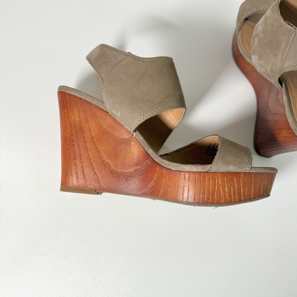 Lucky Brand Lattela Platform Sandal Wooden Wedge Heel Cut Out Taupe Women's 9.5M - Picture 5 of 10